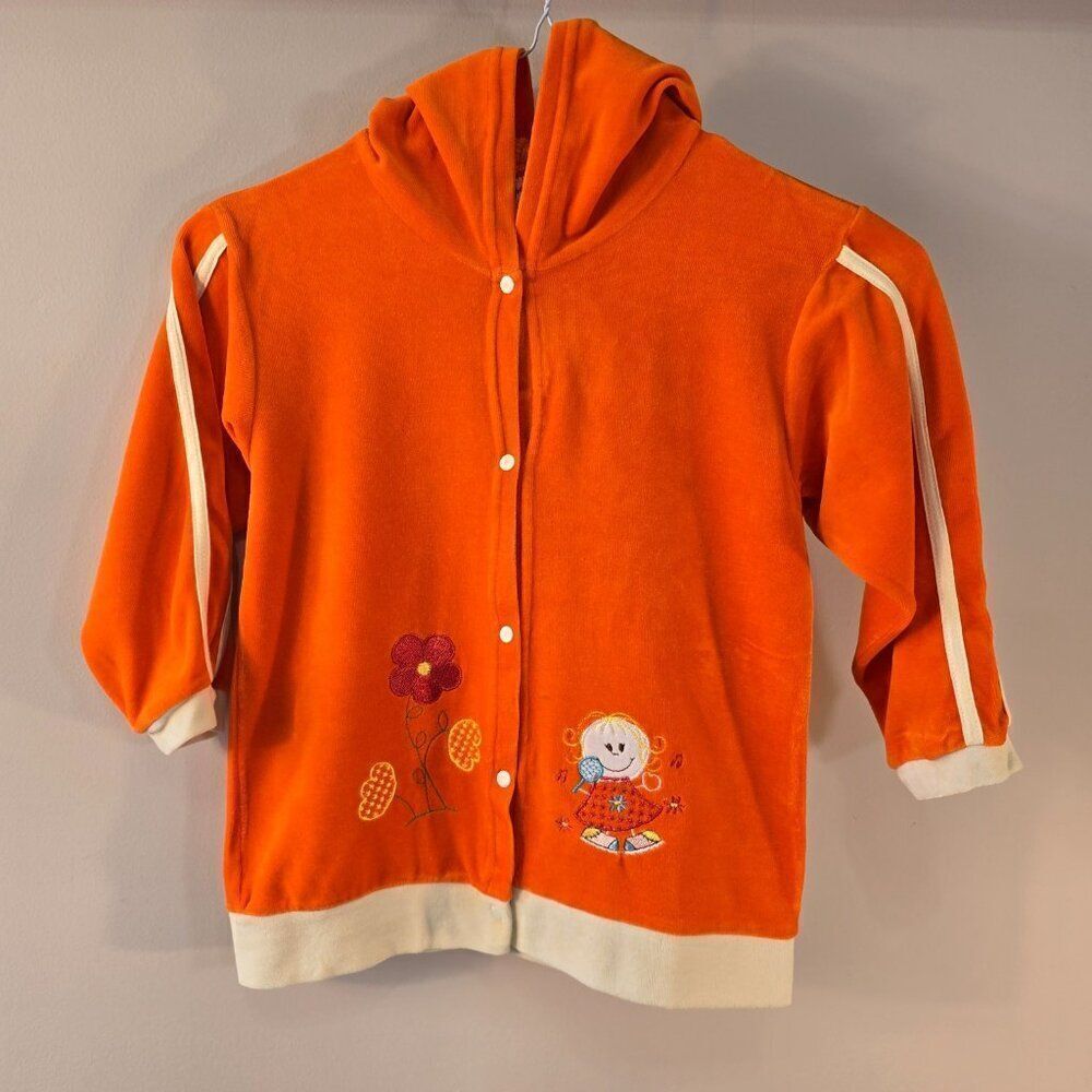 Girls Orange Terry Hoodie Snap Button Front Applique Top Topazio Sz 8